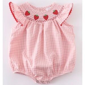 Strawberry Smocked Baby Romper